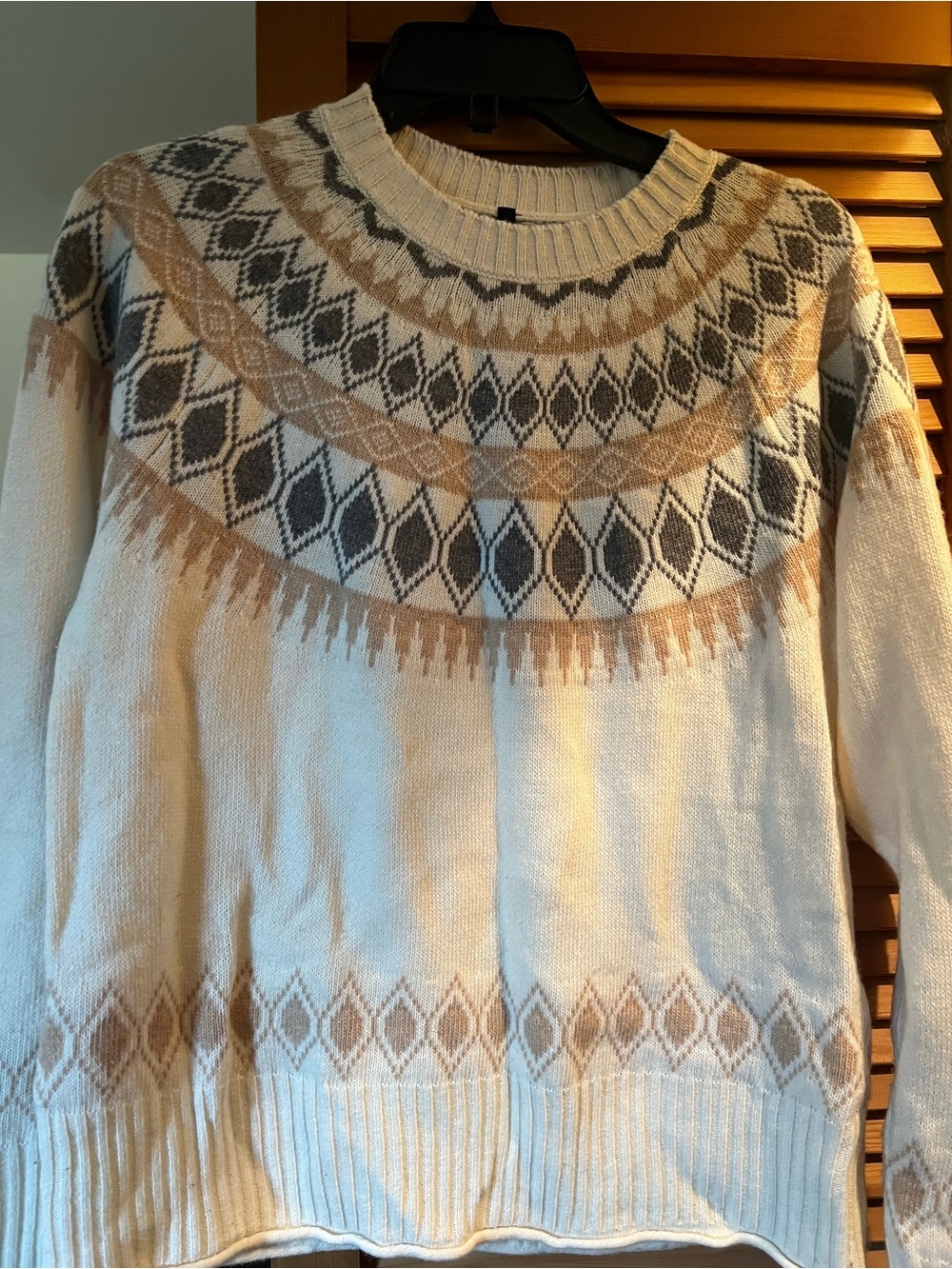 Kuhl Women's Cream Crewneck Sweater with Tan and Gray Fair Isle